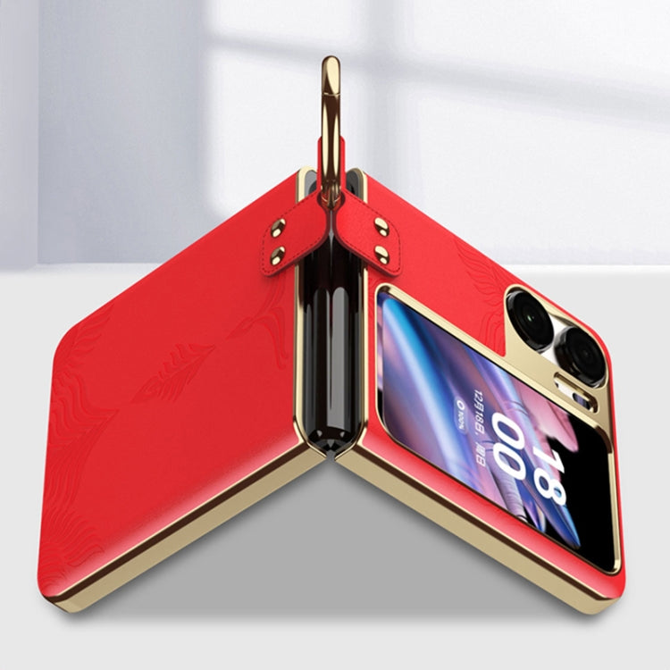 For OPPO Find N2 Flip Electroplated Embossed Leather Phone Case with Ring