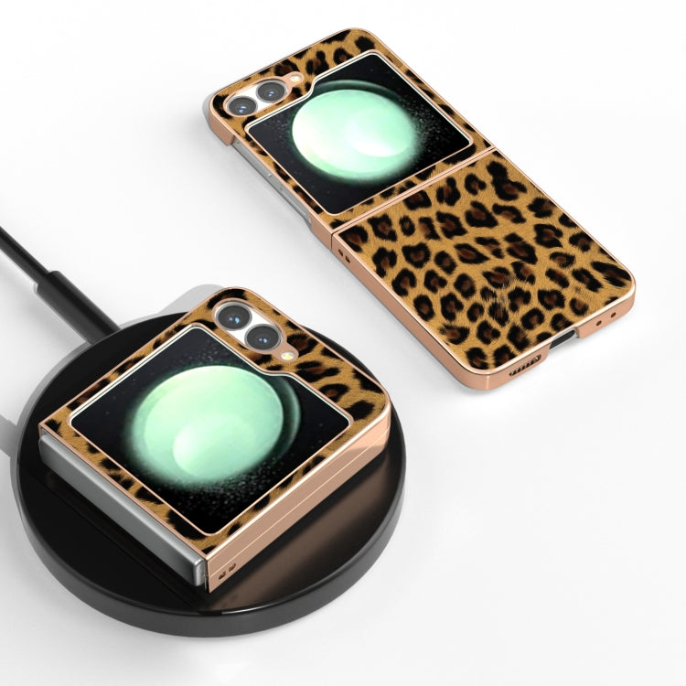 For Samsung Galaxy Z Flip6 / Flip7 FE Nano Plating Leopard Print Phone Case