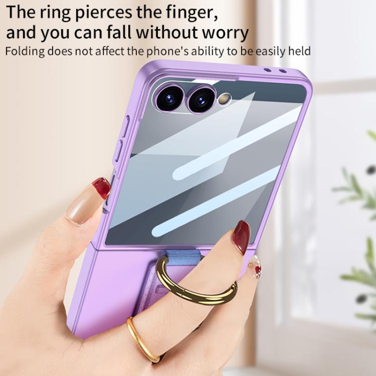 For Samsung Galaxy Z Flip7 5G GKK Integrated Ultrathin Shockproof Phone Case with Ring Wrist Strap