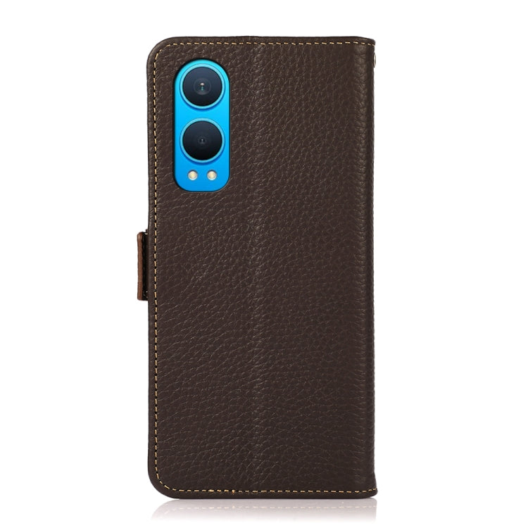 For OnePlus CE4 Lite KHAZNEH Side-Magnetic Litchi Genuine Leather RFID Phone Case
