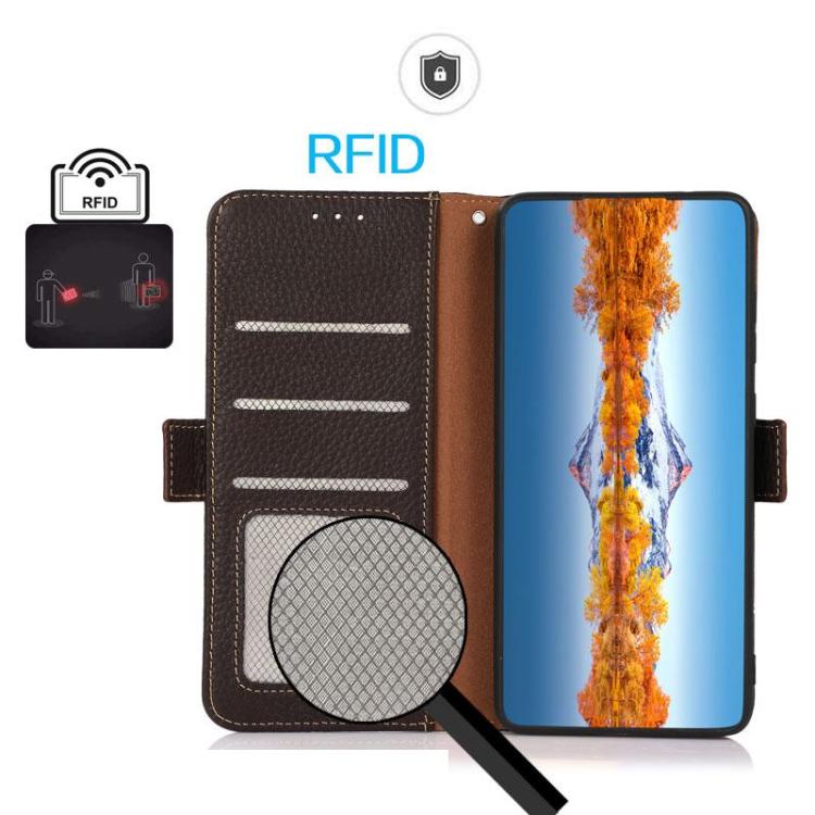 For OnePlus Nord CE5 / Ace 5 Racing KHAZNEH Side-Magnetic Litchi Genuine Leather RFID Phone Case