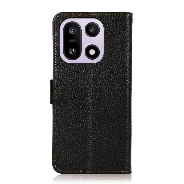 For OnePlus 15 KHAZNEH Side-Magnetic Litchi Genuine Leather RFID Phone Case