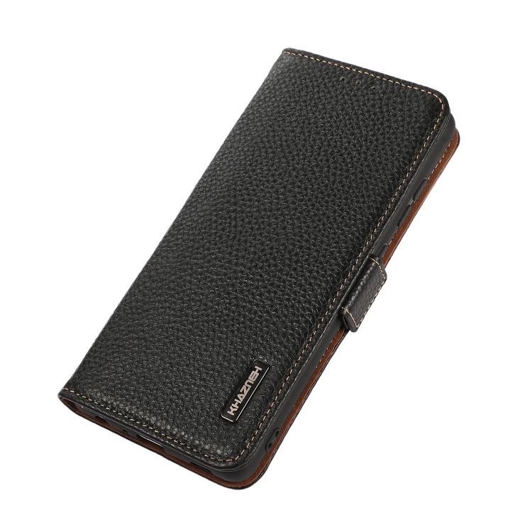 For OnePlus 15 KHAZNEH Side-Magnetic Litchi Genuine Leather RFID Phone Case