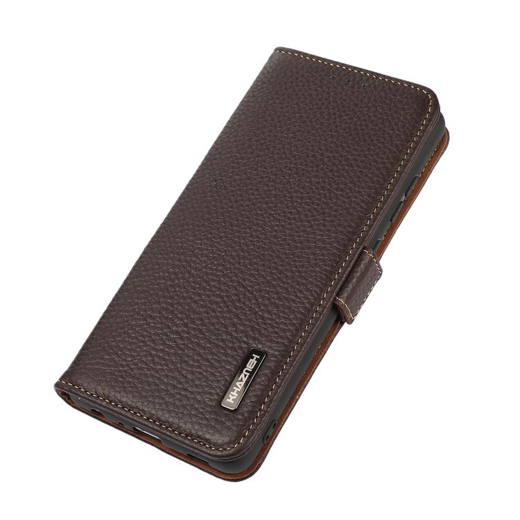 For OnePlus 15 KHAZNEH Side-Magnetic Litchi Genuine Leather RFID Phone Case