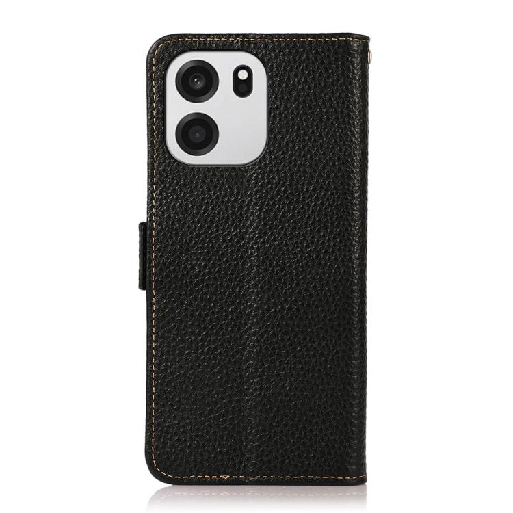 For OnePlus Turbo 6 / 6V KHAZNEH Side-Magnetic Litchi Genuine Leather RFID Phone Case
