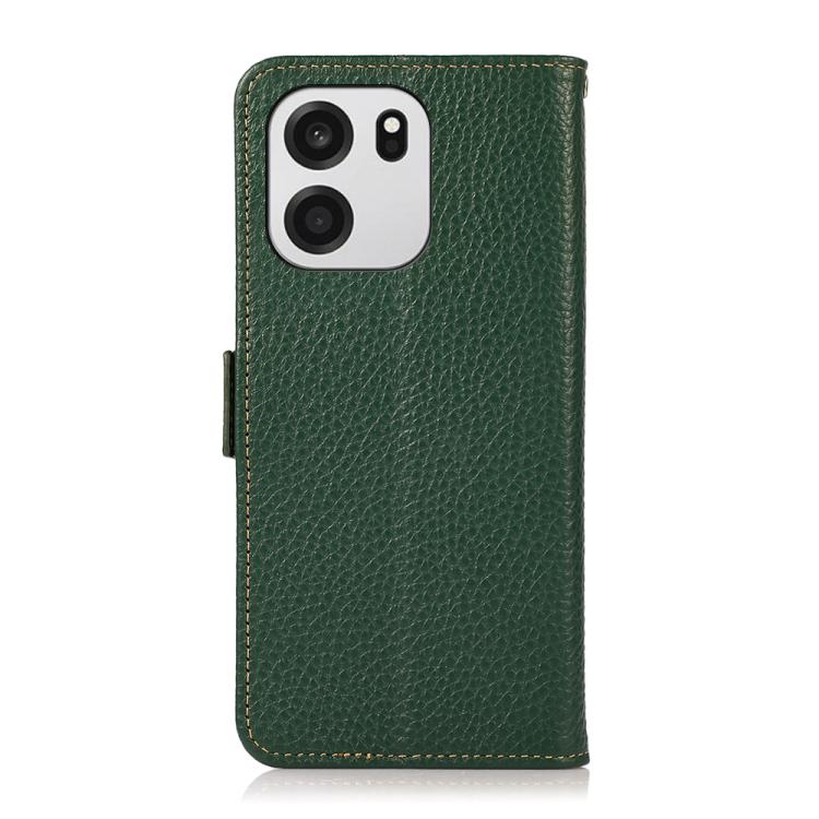 For OnePlus Turbo 6 / 6V KHAZNEH Side-Magnetic Litchi Genuine Leather RFID Phone Case