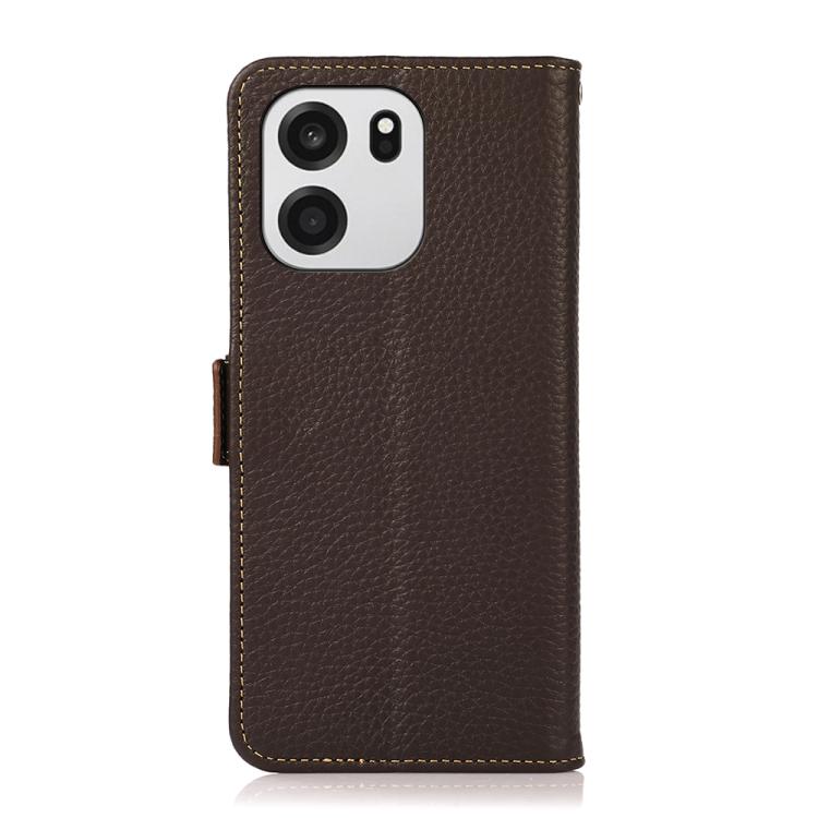 For OnePlus Turbo 6 / 6V KHAZNEH Side-Magnetic Litchi Genuine Leather RFID Phone Case