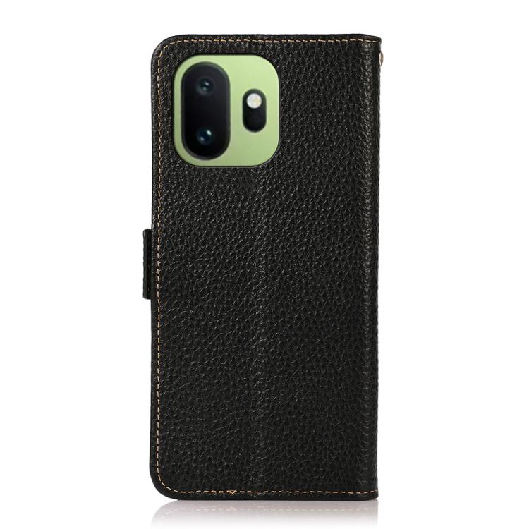For OnePlus 15T KHAZNEH Side-Magnetic Litchi Genuine Leather RFID Phone Case