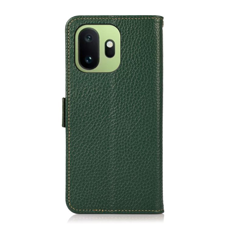 For OnePlus 15T KHAZNEH Side-Magnetic Litchi Genuine Leather RFID Phone Case