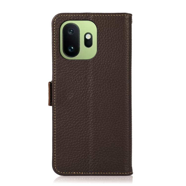 For OnePlus 15T KHAZNEH Side-Magnetic Litchi Genuine Leather RFID Phone Case