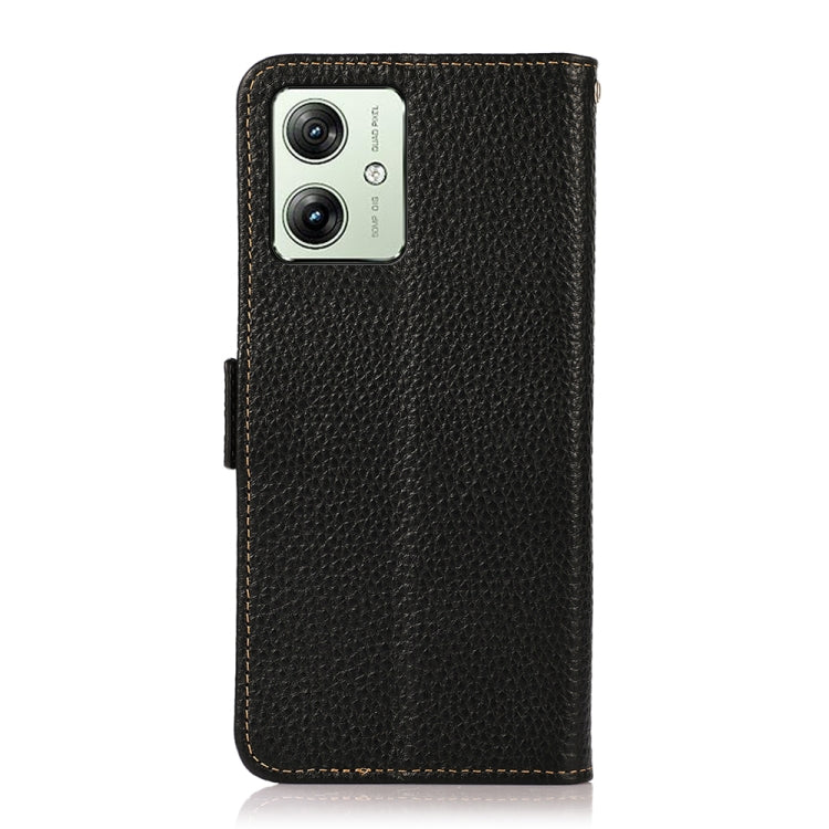 For Motorola Moto G64 5G KHAZNEH Side-Magnetic Litchi Genuine Leather RFID Phone Case