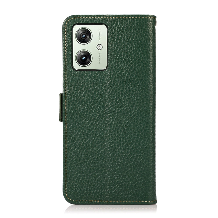 For Motorola Moto G64 5G KHAZNEH Side-Magnetic Litchi Genuine Leather RFID Phone Case