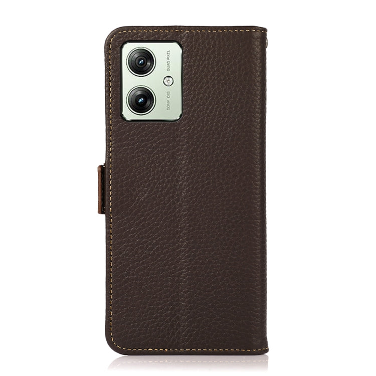 For Motorola Moto G64 5G KHAZNEH Side-Magnetic Litchi Genuine Leather RFID Phone Case