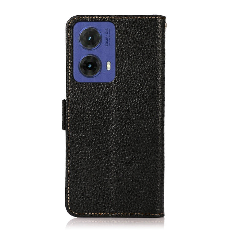 For Motorola Moto G85 KHAZNEH Side-Magnetic Litchi Genuine Leather RFID Phone Case