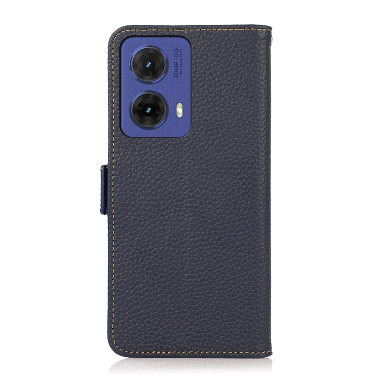For Motorola Moto G85 KHAZNEH Side-Magnetic Litchi Genuine Leather RFID Phone Case
