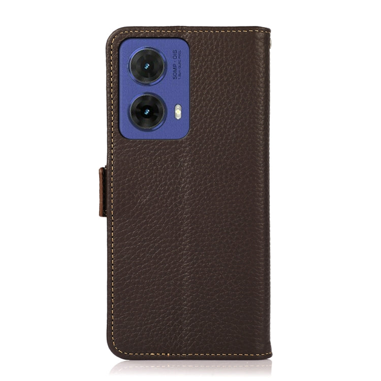 For Motorola Moto G85 KHAZNEH Side-Magnetic Litchi Genuine Leather RFID Phone Case