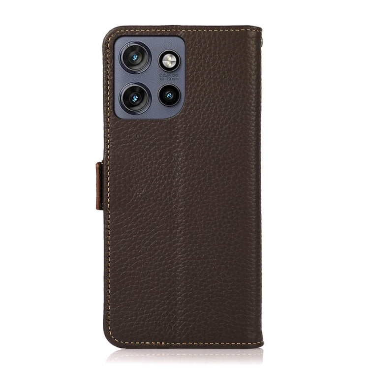 For Motorola Edge 50 Neo 5G / Moto S50 5G KHAZNEH Side-Magnetic Litchi Genuine Leather RFID Phone Case