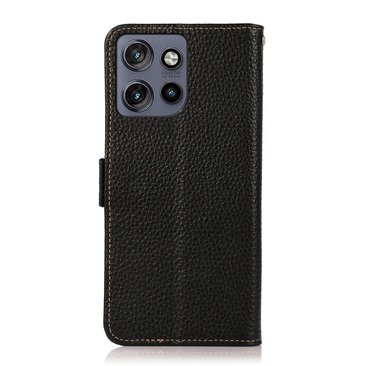 For Motorola Edge 50 5G KHAZNEH Side-Magnetic Litchi Genuine Leather RFID Phone Case