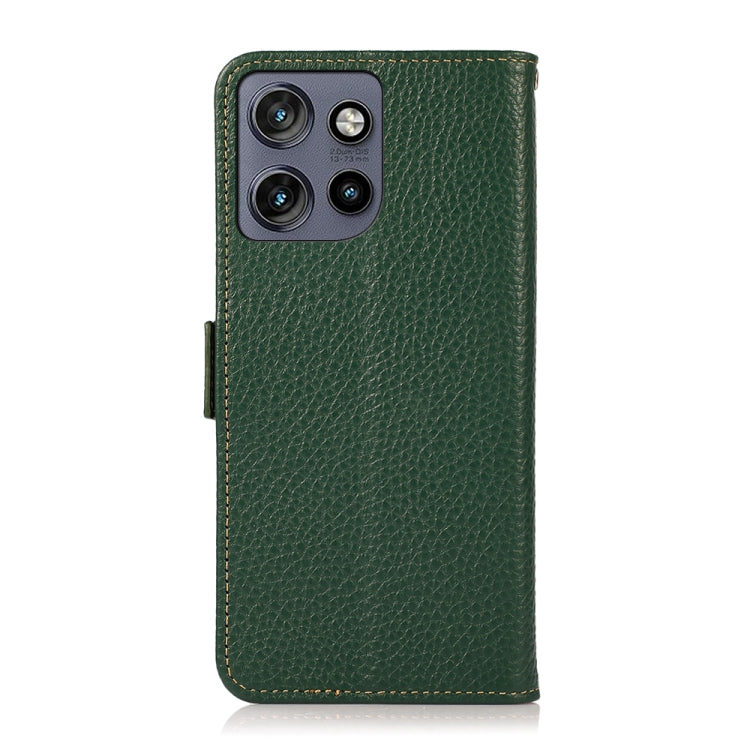 For Motorola Edge 50 5G KHAZNEH Side-Magnetic Litchi Genuine Leather RFID Phone Case