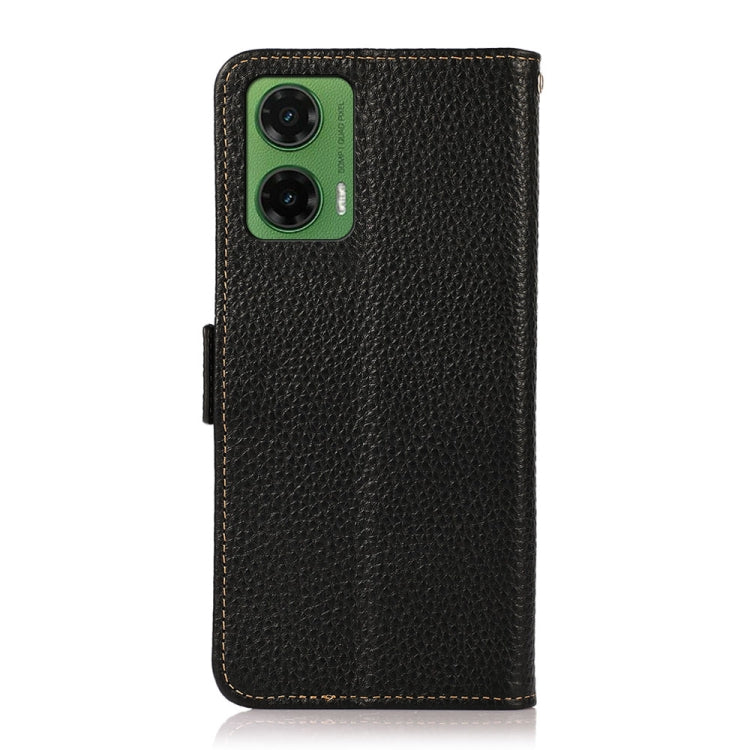 For Motorola Moto G35 KHAZNEH Side-Magnetic Litchi Genuine Leather RFID Phone Case