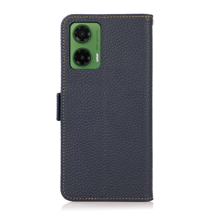 For Motorola Moto G35 KHAZNEH Side-Magnetic Litchi Genuine Leather RFID Phone Case