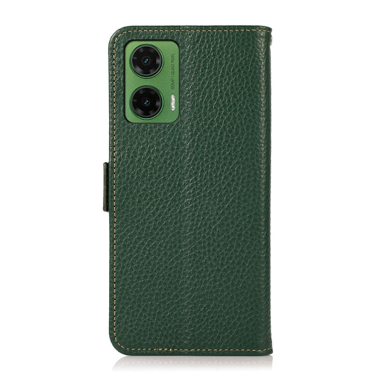 For Motorola Moto G35 KHAZNEH Side-Magnetic Litchi Genuine Leather RFID Phone Case