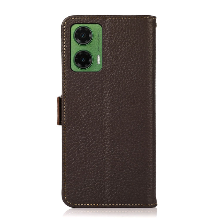 For Motorola Moto G35 KHAZNEH Side-Magnetic Litchi Genuine Leather RFID Phone Case