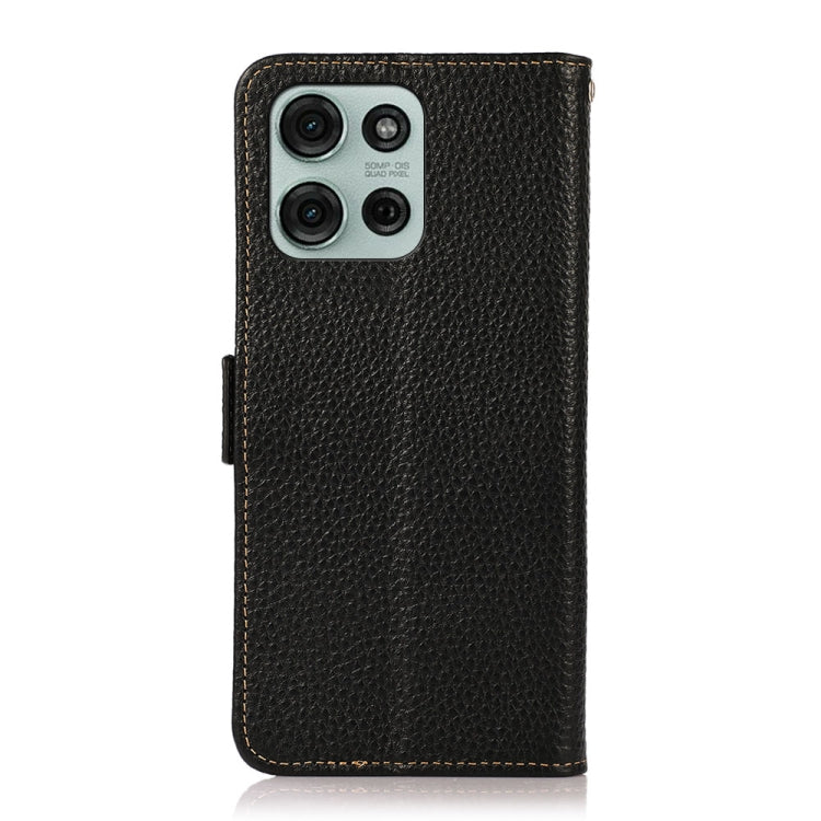 For Motorola Moto G75 5G KHAZNEH Side-Magnetic Litchi Genuine Leather RFID Phone Case