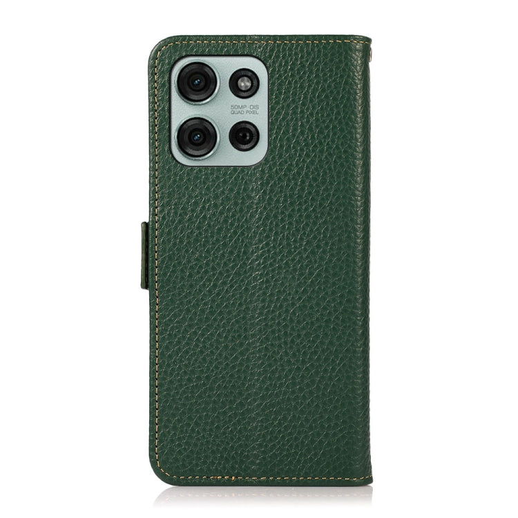 For Motorola Moto G75 5G KHAZNEH Side-Magnetic Litchi Genuine Leather RFID Phone Case