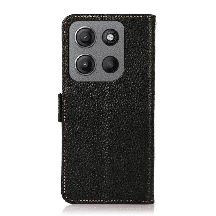 For Motorola Moto G15 4G / G05 KHAZNEH Side-Magnetic Litchi Genuine Leather RFID Phone Case