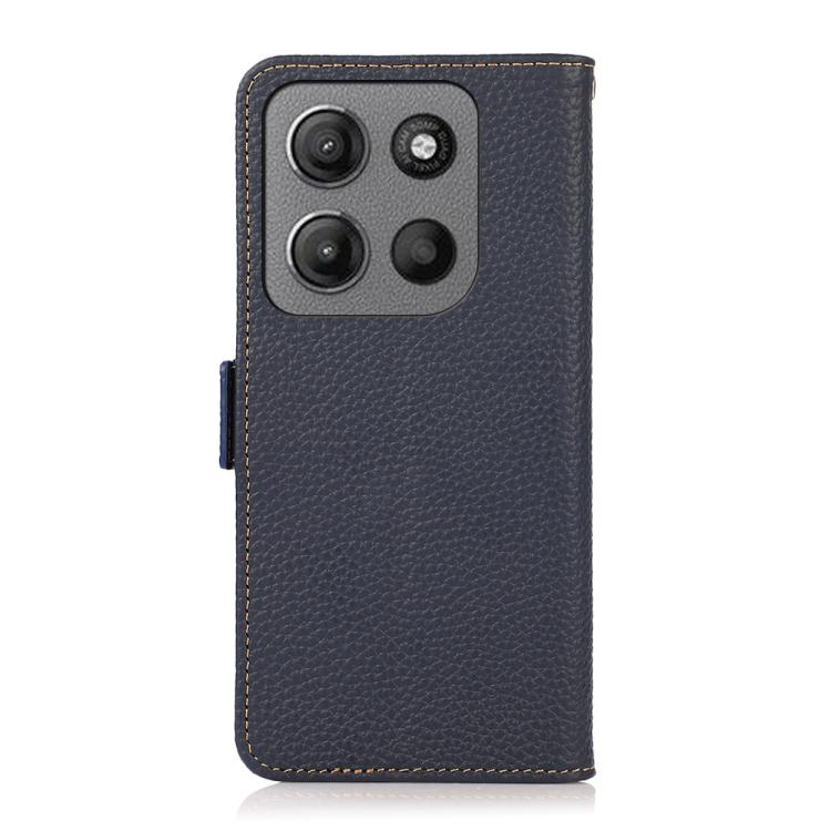 For Motorola Moto G15 4G / G05 KHAZNEH Side-Magnetic Litchi Genuine Leather RFID Phone Case