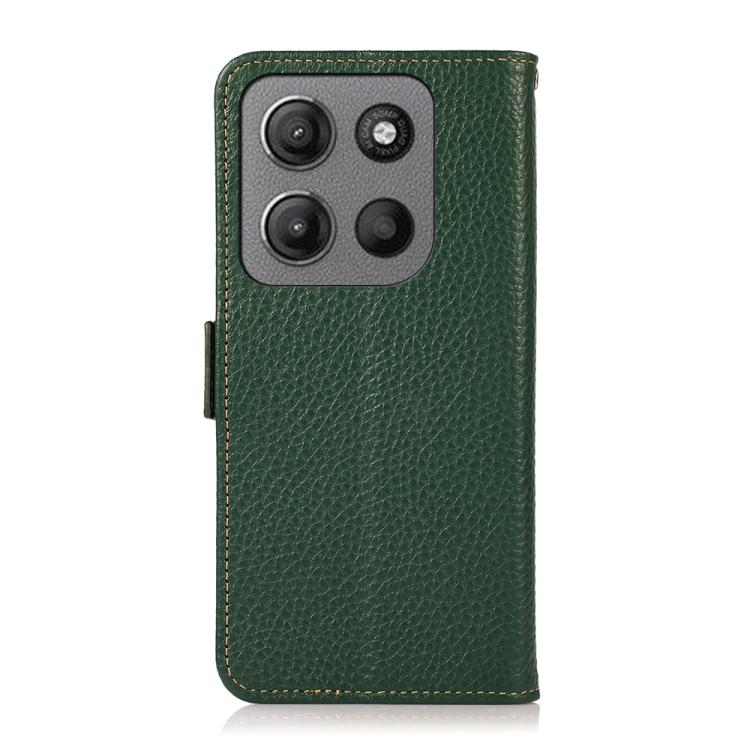 For Motorola Moto G15 4G / G05 KHAZNEH Side-Magnetic Litchi Genuine Leather RFID Phone Case