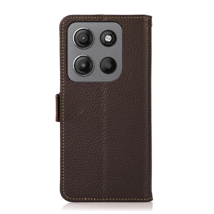 For Motorola Moto G15 4G / G05 KHAZNEH Side-Magnetic Litchi Genuine Leather RFID Phone Case