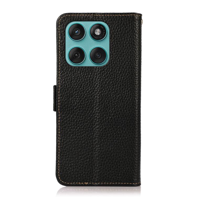 For Motorola Edge 60 Fusion KHAZNEH Side-Magnetic Litchi Genuine Leather RFID Phone Case