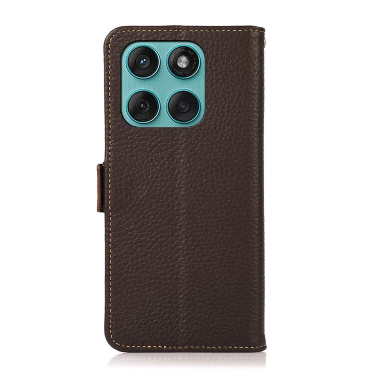 For Motorola Edge 60 Fusion KHAZNEH Side-Magnetic Litchi Genuine Leather RFID Phone Case