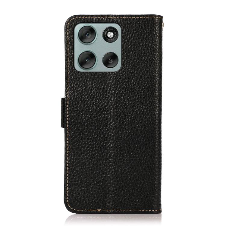 For Motorola Moto G56 5G KHAZNEH Side-Magnetic Litchi Genuine Leather RFID Phone Case