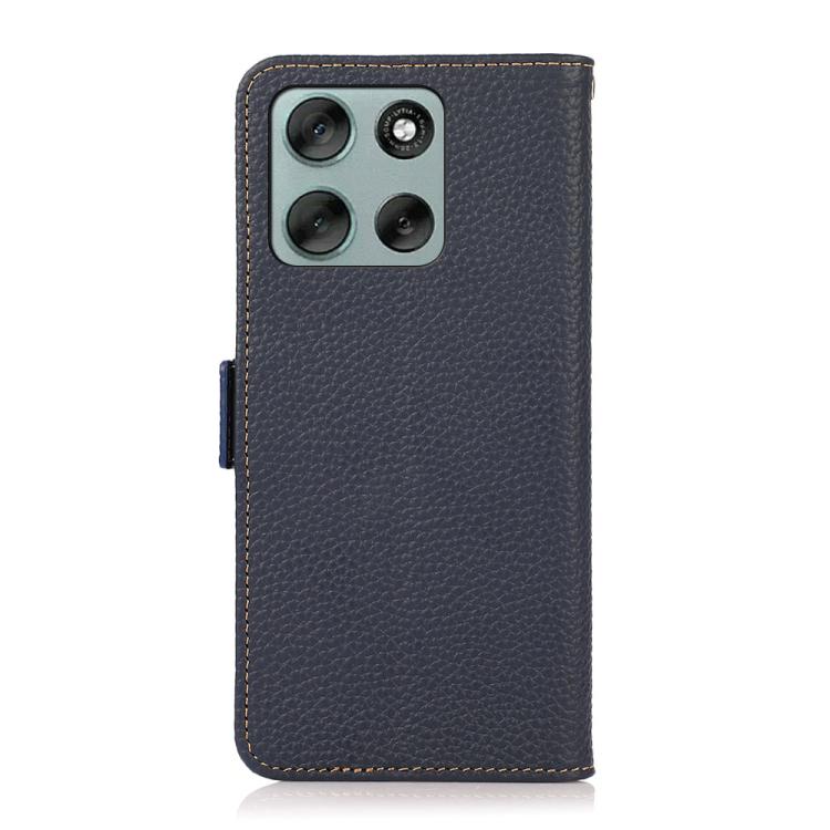 For Motorola Moto G56 5G KHAZNEH Side-Magnetic Litchi Genuine Leather RFID Phone Case