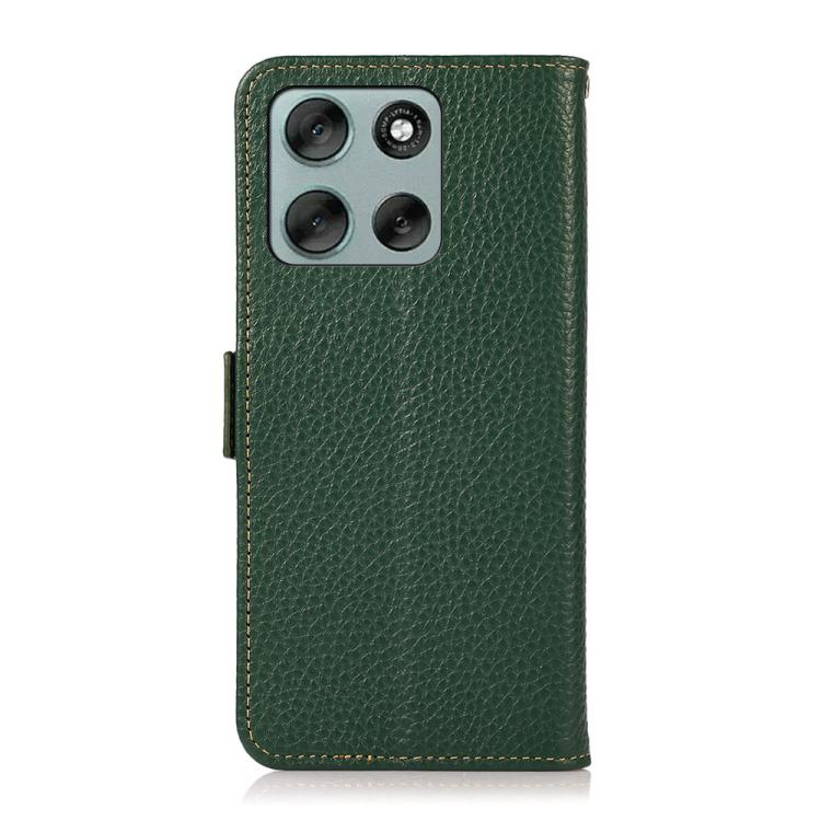 For Motorola Moto G56 5G KHAZNEH Side-Magnetic Litchi Genuine Leather RFID Phone Case