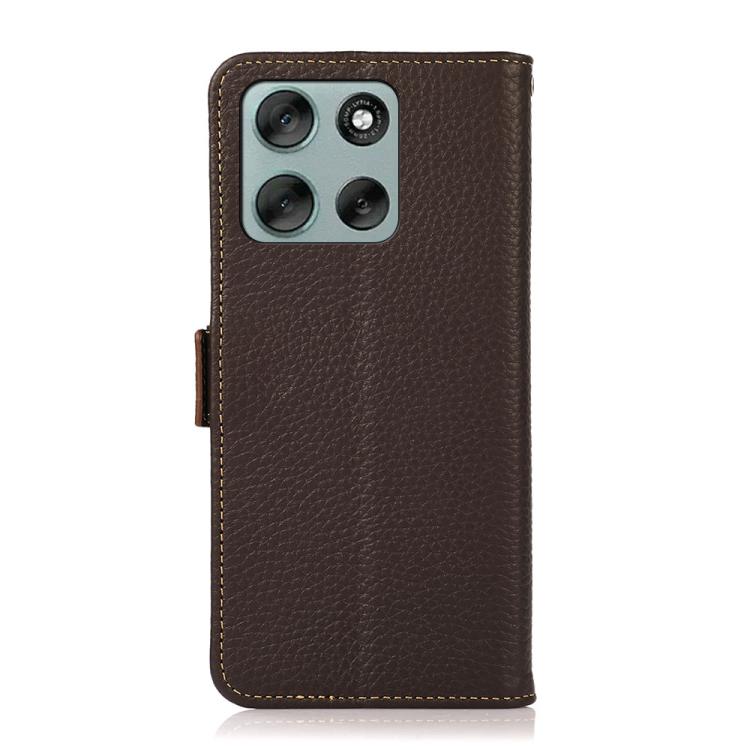 For Motorola Moto G56 5G KHAZNEH Side-Magnetic Litchi Genuine Leather RFID Phone Case