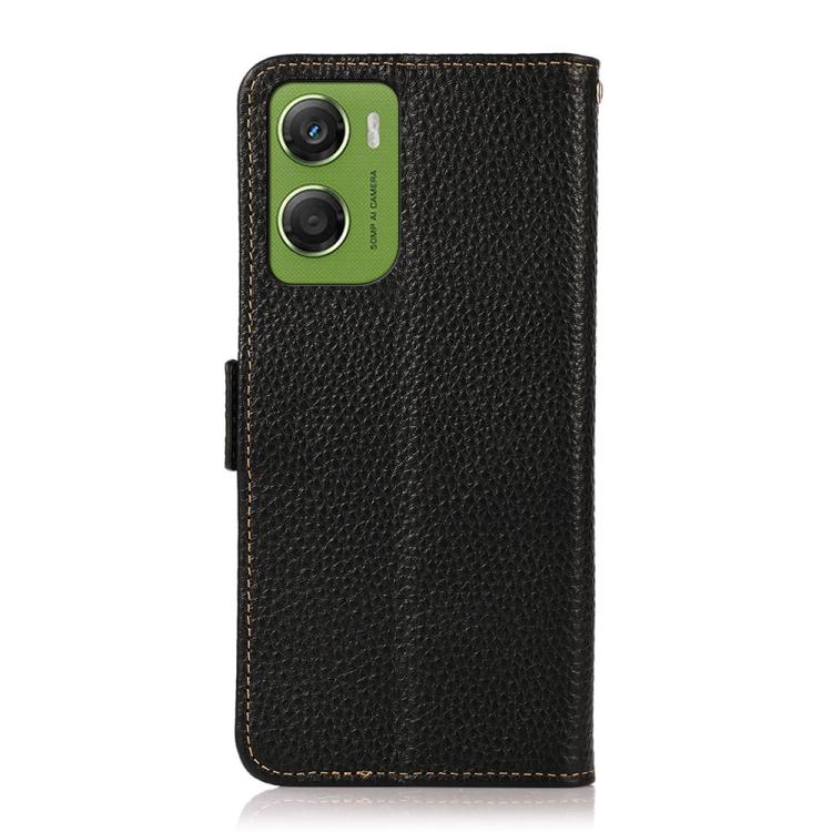 For Motorola Moto G06 4G KHAZNEH Side-Magnetic Litchi Genuine Leather RFID Phone Case