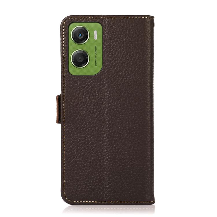 For Motorola Moto G06 4G KHAZNEH Side-Magnetic Litchi Genuine Leather RFID Phone Case