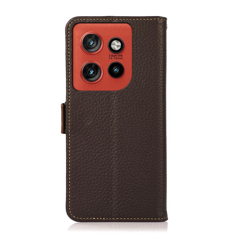 For Motorola Edge 60 Neo 5G KHAZNEH Side-Magnetic Litchi Genuine Leather RFID Phone Case