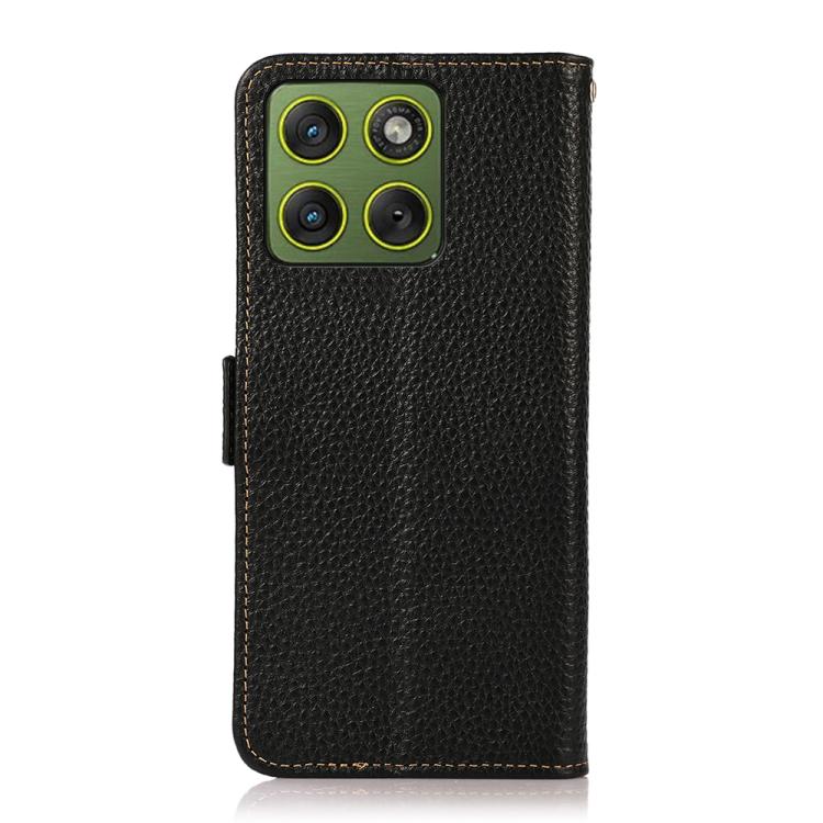 For Motorola Edge 70 5G KHAZNEH Side-Magnetic Litchi Genuine Leather RFID Phone Case