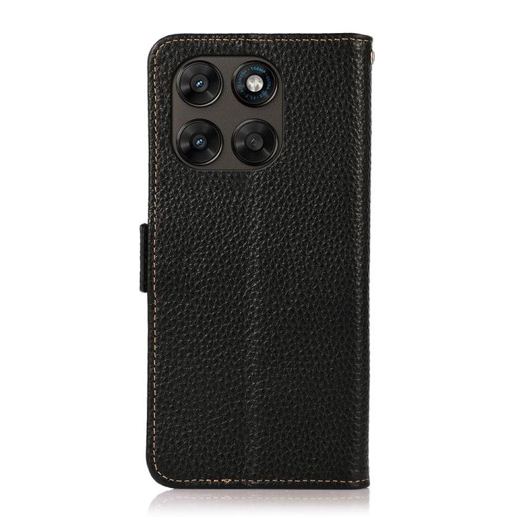 For Motorola Moto G77 5G / G67 5G KHAZNEH Side-Magnetic Litchi Genuine Leather RFID Phone Case