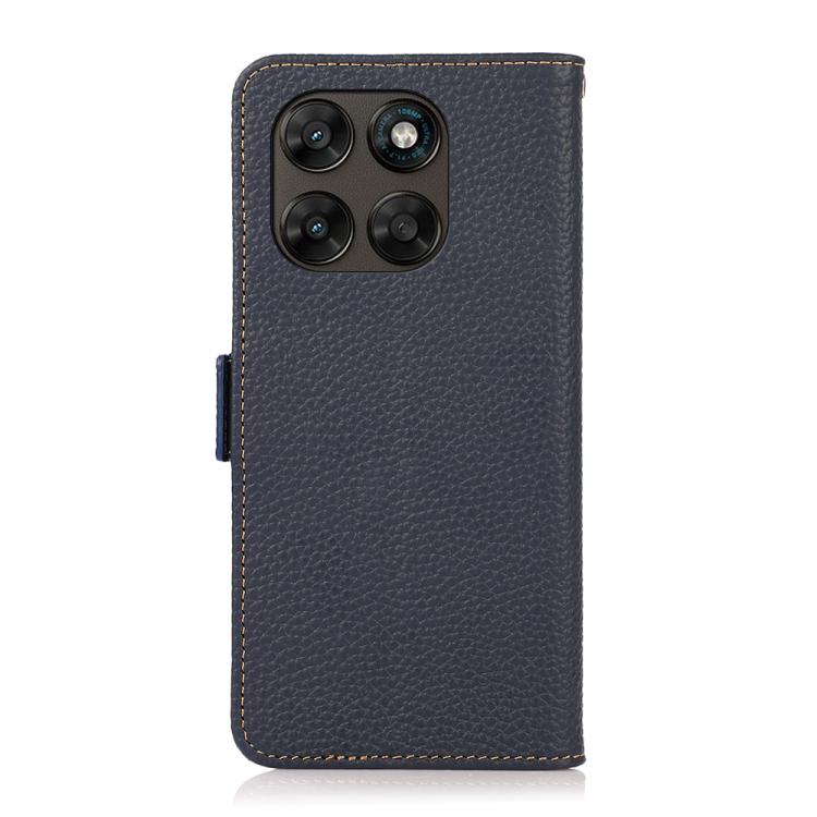 For Motorola Moto G77 5G / G67 5G KHAZNEH Side-Magnetic Litchi Genuine Leather RFID Phone Case
