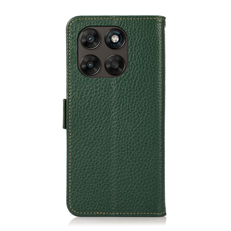 For Motorola Moto G77 5G / G67 5G KHAZNEH Side-Magnetic Litchi Genuine Leather RFID Phone Case