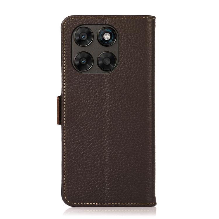 For Motorola Moto G77 5G / G67 5G KHAZNEH Side-Magnetic Litchi Genuine Leather RFID Phone Case