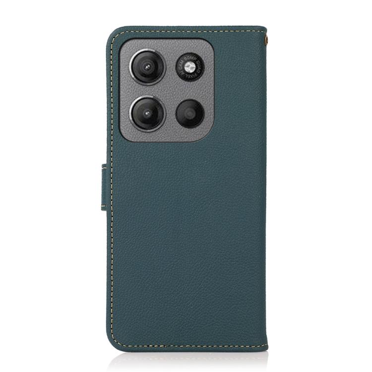 For Motorola Moto G15 4G KHAZNEH Custer Genuine Leather RFID Phone Case
