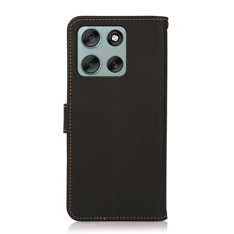 For Motorola Moto G56 5G KHAZNEH Custer Genuine Leather RFID Phone Case