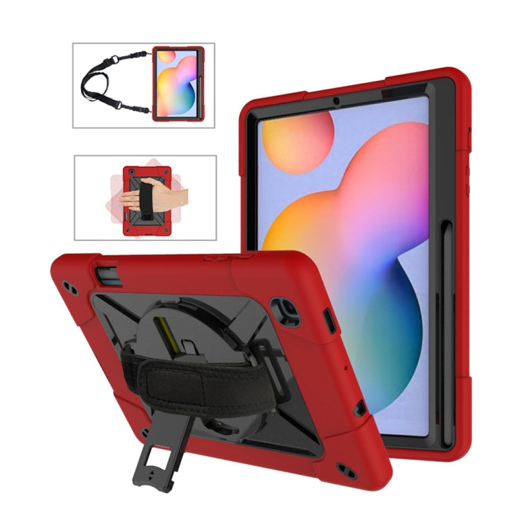For Samsung Galaxy Tab S6 Lite P610 Contrast Color Robot Shockproof Silicon + PC Protective Case with Holder & Pen Slot